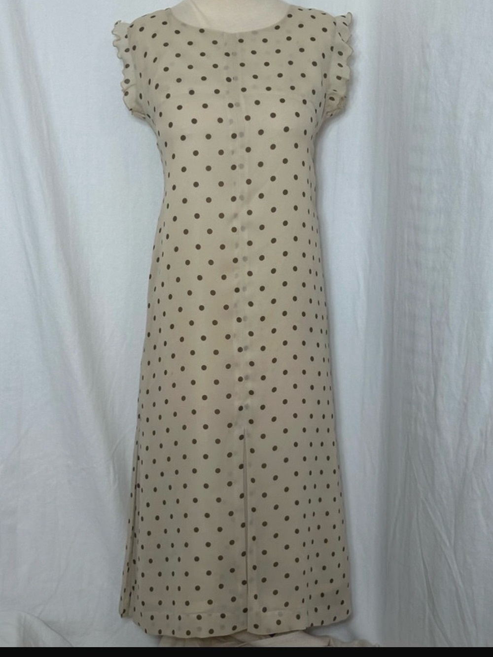 Beige Polka Dot Maxi Dress with Cap Sleeves